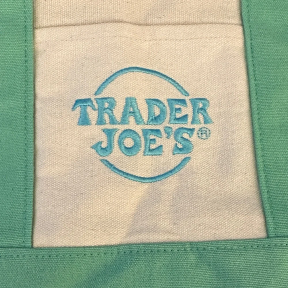 2 Viral Trader Joe’s Canvas Tote Bags in Mint Green and Cream Set Bundle_2